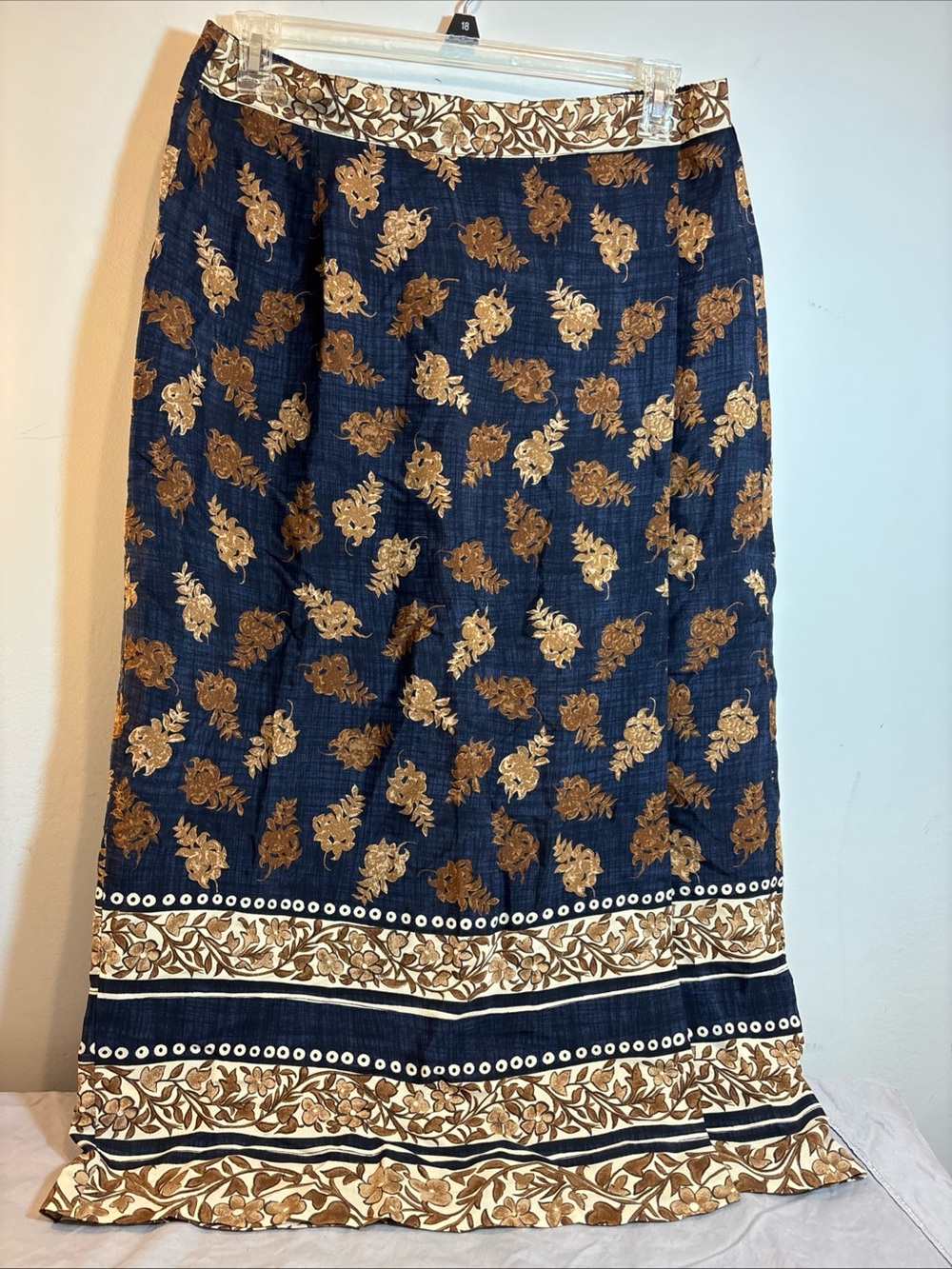 Navy and Gold Floral Maxi Skirt. 652